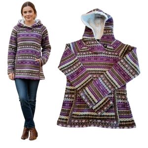 Koppen Hooded Sweater Women's Size S Multicolor Fair Isle Knit Fleece Pullover